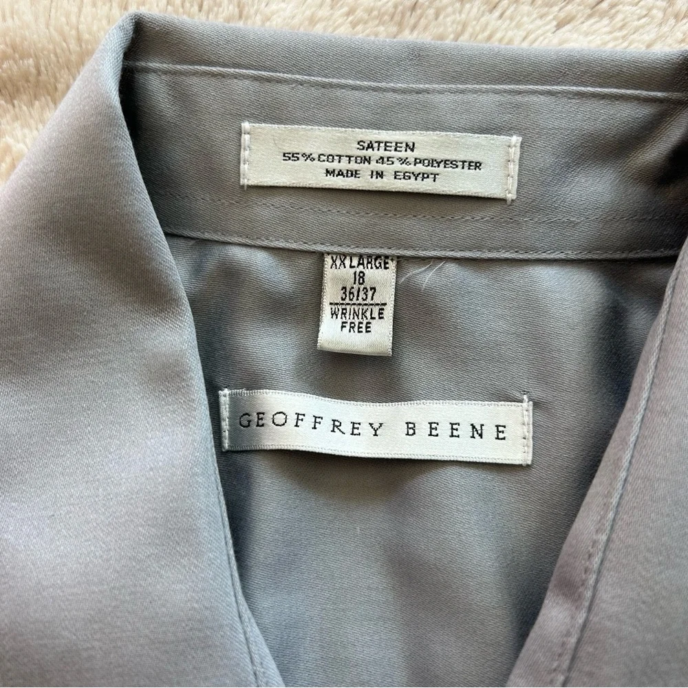 Geoffrey Beene sateen gray wrinkle free‎ dress shirt XXL 18 36/37